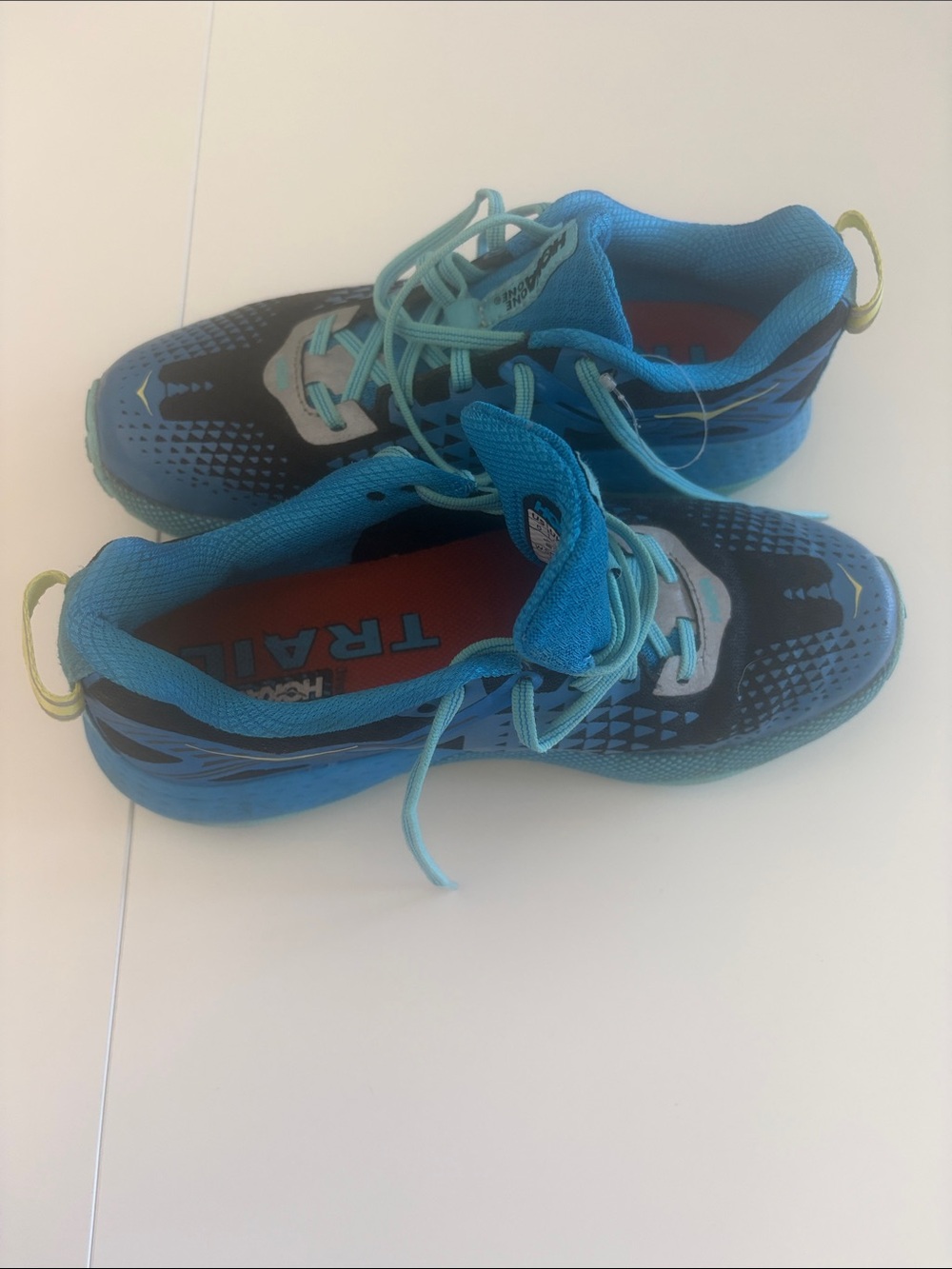 Hoka One One Blue and Aqua Women’s Athletic Trail Shoes 6